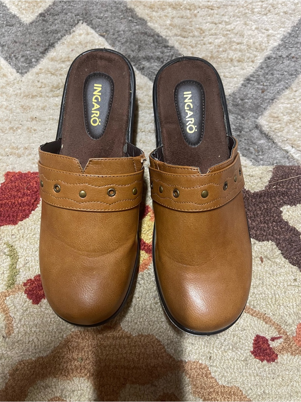 INGARO Women's Brown Slip-On Mules, faux leather size 10M, good condition